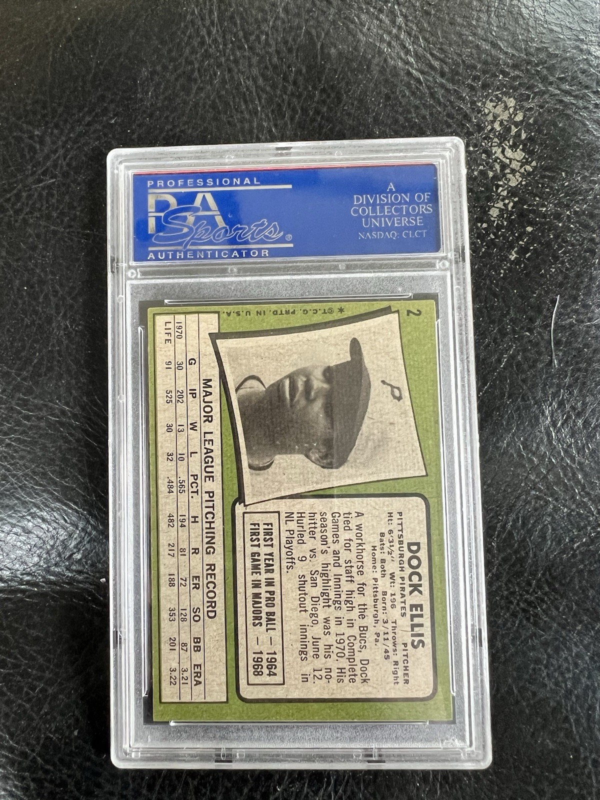 1971 Topps Baseball Dock Ellis #2 Pittsburgh Pirates PSA 8 NM-MT