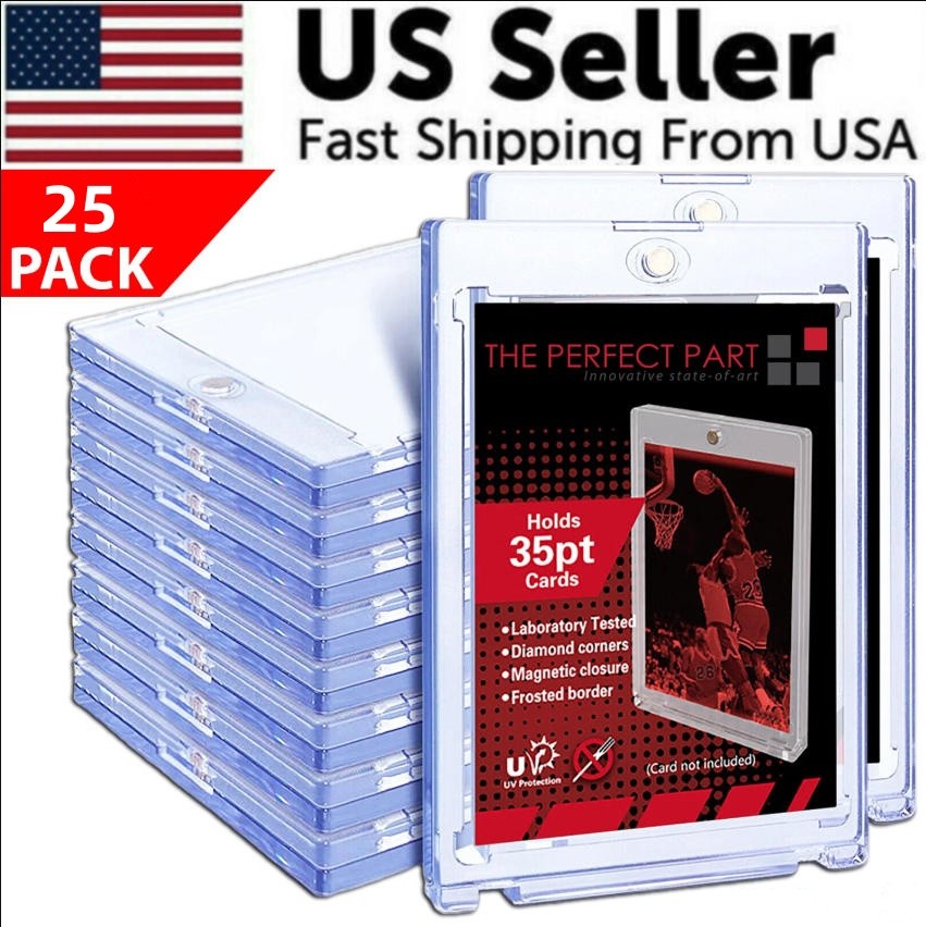 25 Pack Magnetic Trading Sports Card Holders 35pt One-Touch Hard UV Protection
