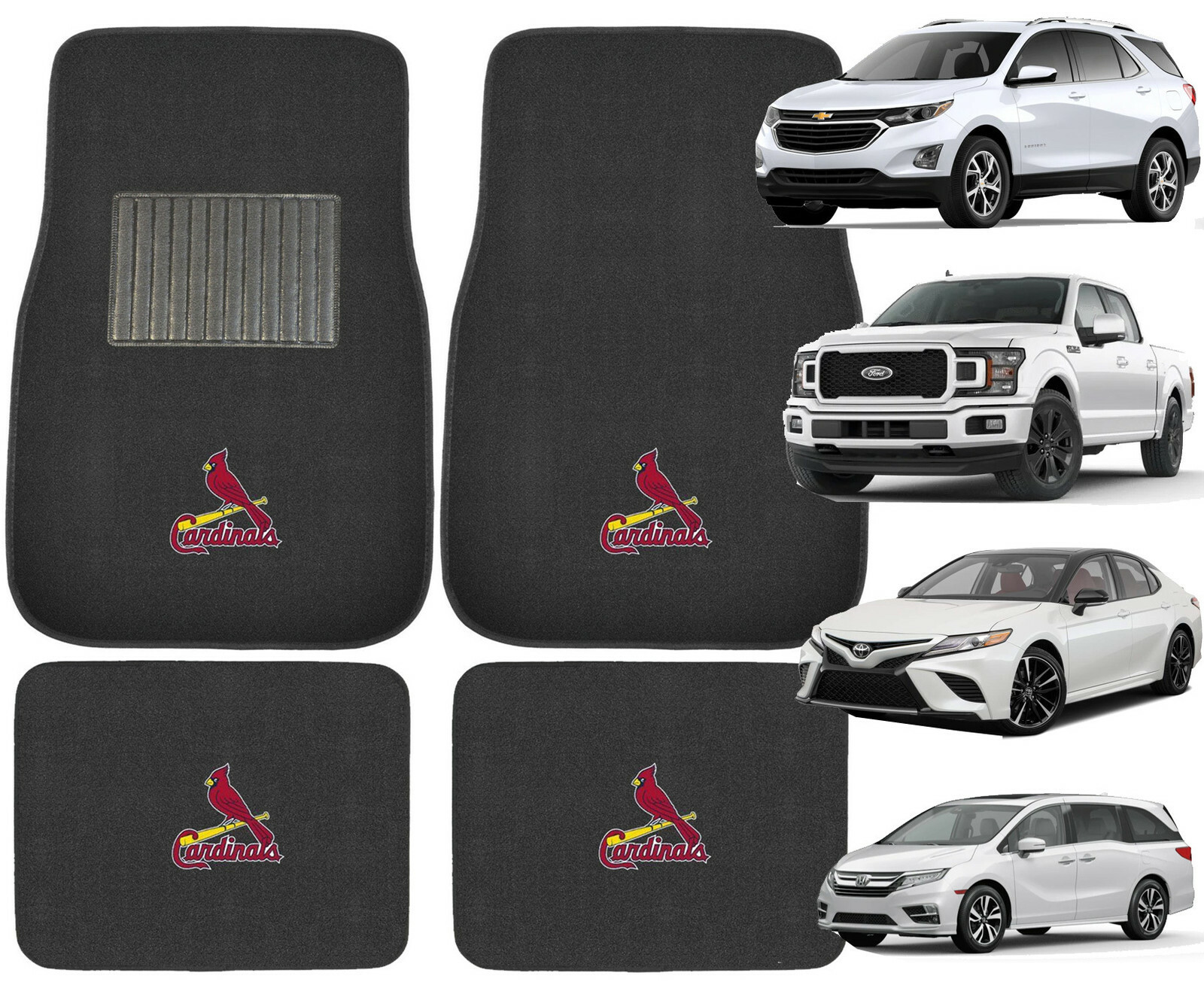 4PC MLB St. Louis Cardinals Car Truck Black All Weather Carpet Floor Mats Set
