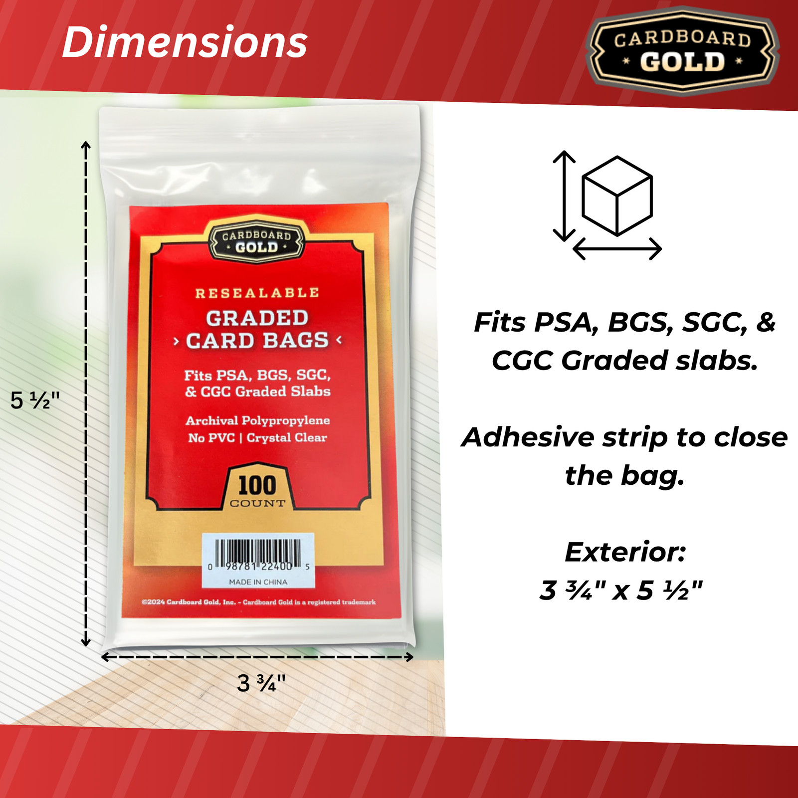 500 (5 Packs) Ultra CBG RESEALABLE GRADED CARD BAGS GB