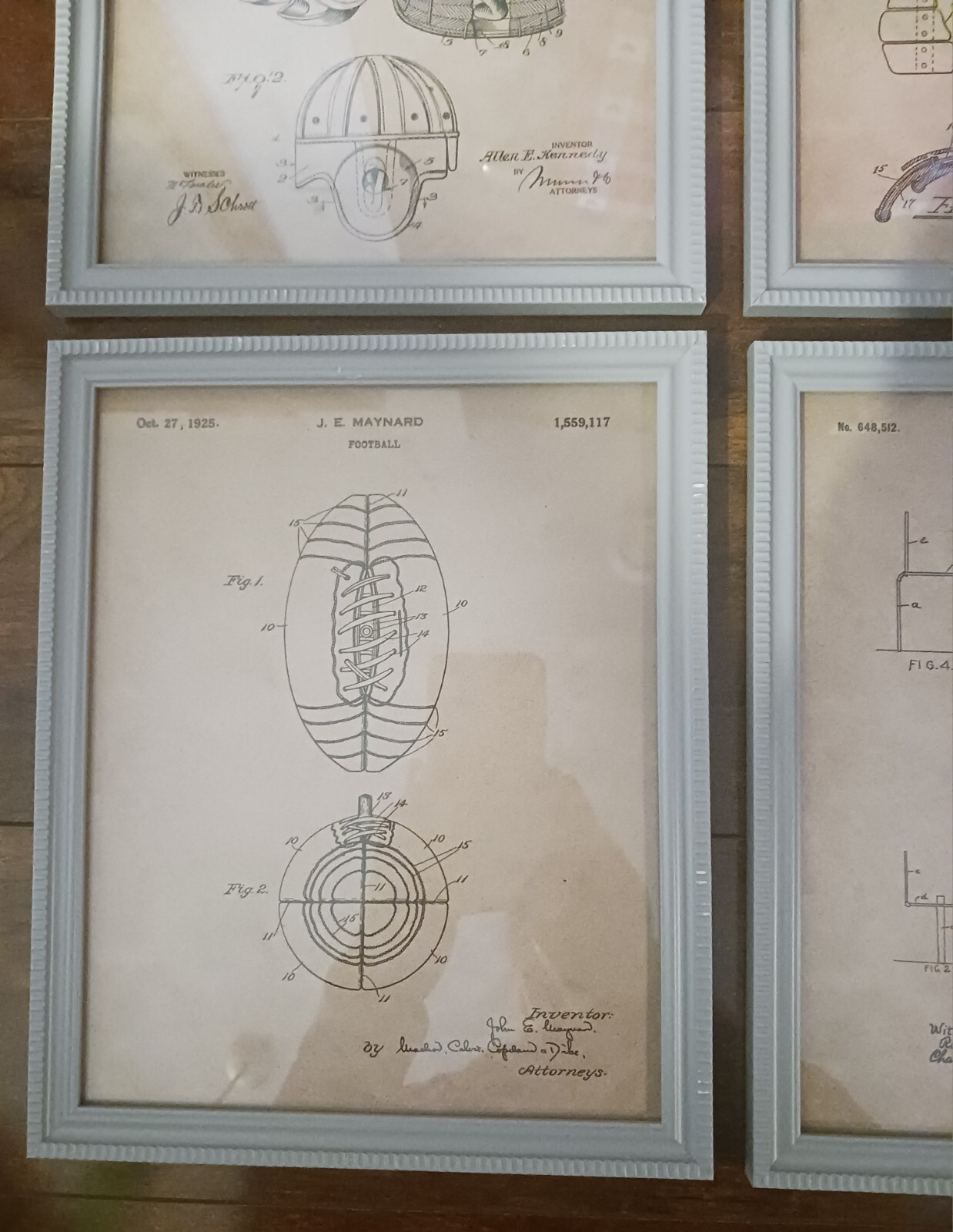 Vintage 6 Lot Patent Artwork NFL Football Equipment Blueprints Man Cave