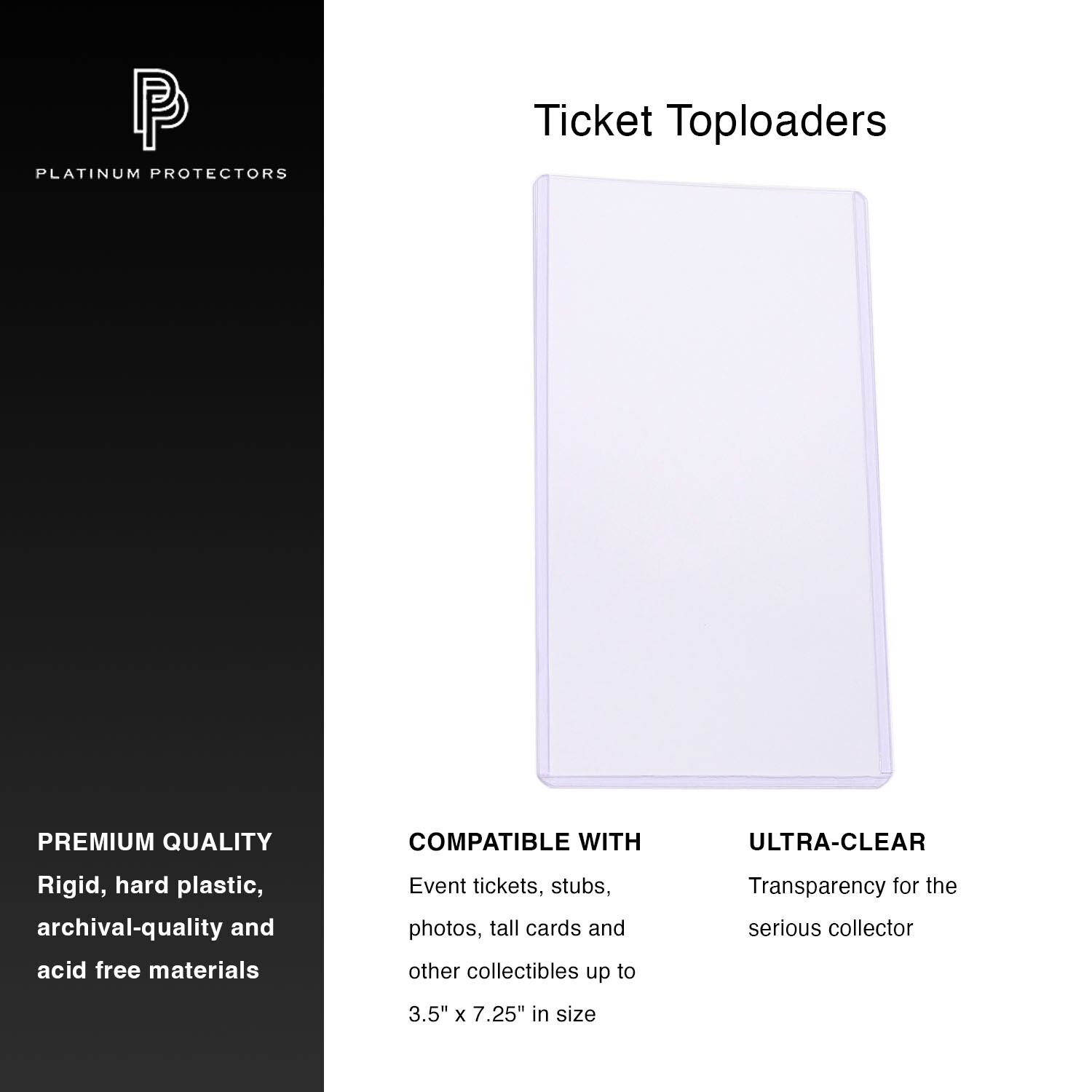 3.5×7.25 Ticket Toploaders Holders Sports Events, Stubs, Concerts 3×7 Sleeves