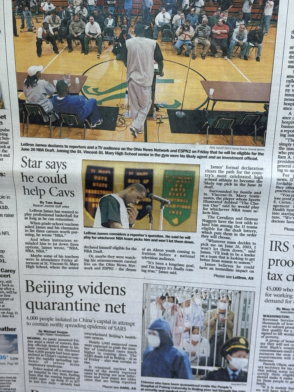 LEBRON JAMES 2003 NBA DRAFT DECISION AKRON BRACON NEWSPAPER 4/26/2003 FRAMED
