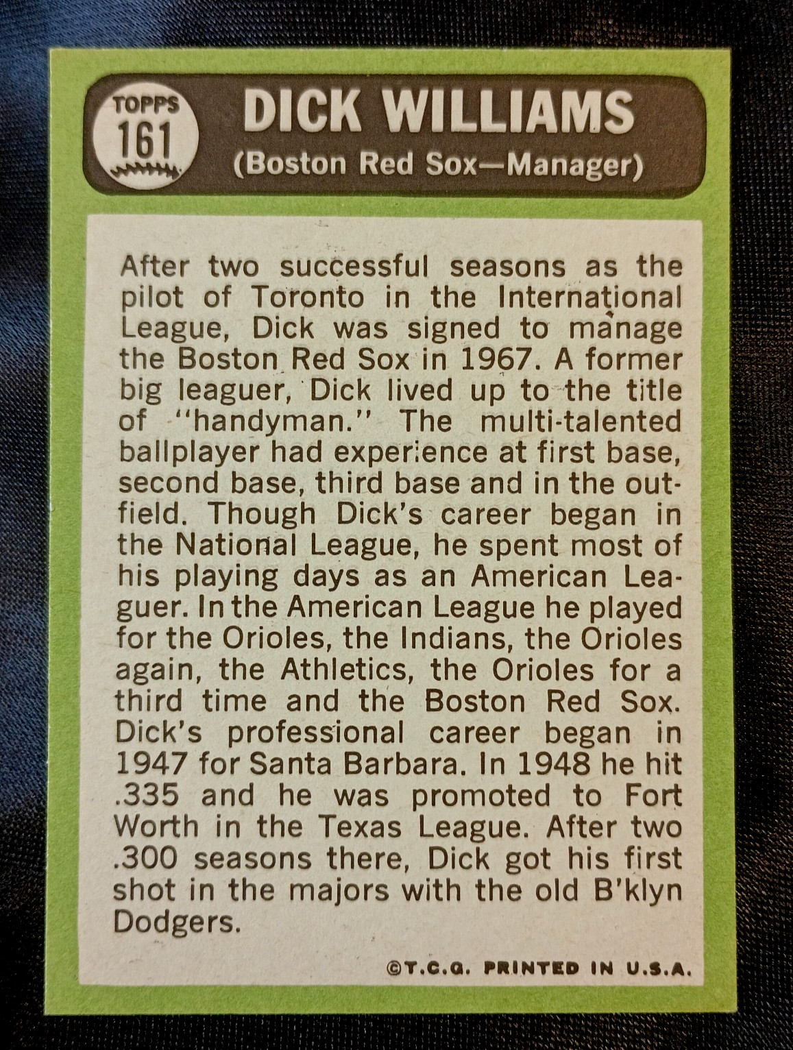 1967 Topps Dick Williams #161 **NM-MINT **QRSC**
