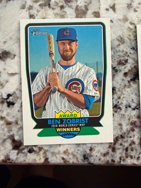 2017 TOPPS HERITAGE HIGH AWARD WINNERS CARD CHICAGO CUBS BEN ZOBRIST #AW-8
