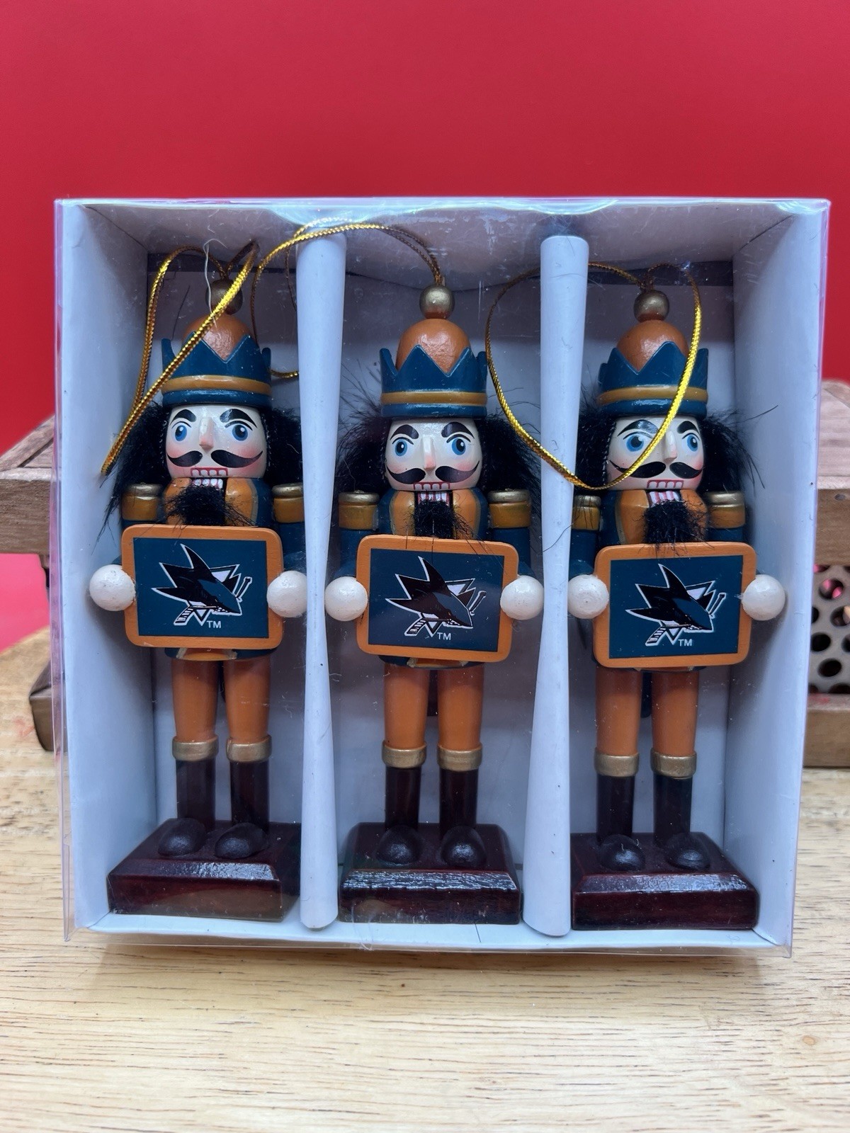 3 Piece San Jose Sharks Wooden Nutcracker Christmas OrnamentS NHL 5 Inches
