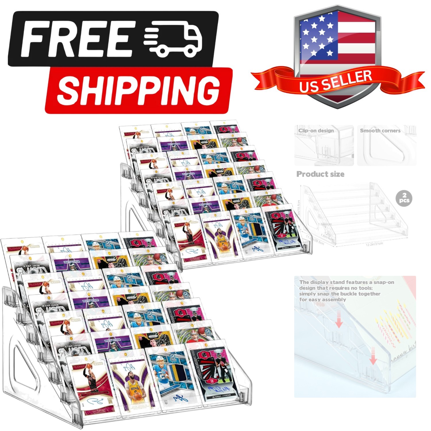 2 Pack 7 Tier Acrylic Card Display Stand, 7-tiers Versatile Display for Tradi…