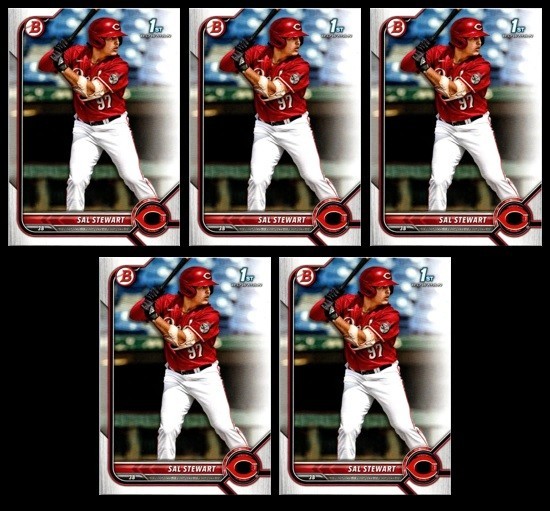 Lot of 5 2022 Bowman Draft BD-122 Sal Stewart Cincinnati Reds 1st Bowman