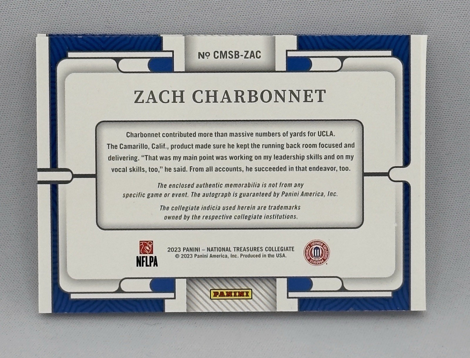 2023 National Treasures Collegiate Zach Charbonnet RPA Booklet Gold /99 UCLA