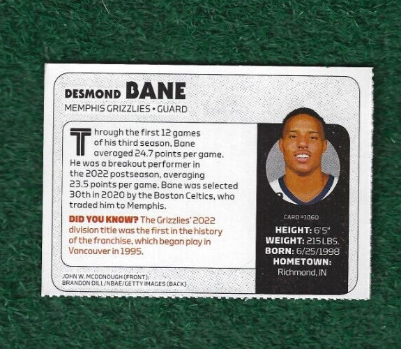 DESMOND BANE – 2023 SI SPORTS ILLUSTRATED FOR KIDS CARD # 1060 – GRIZZLIES – NBA