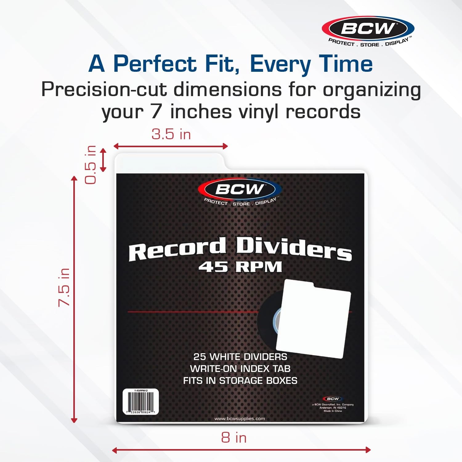 45 RPM Record Dividers | White | Write-On Index Tab | Archival Polypropylene | E