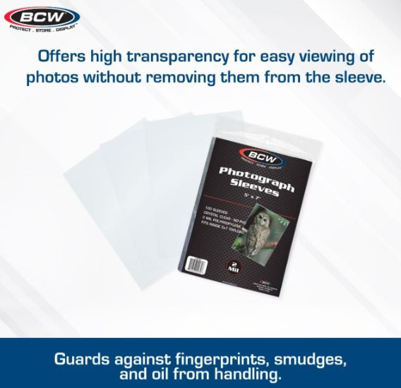 BCW (Brand New) 100ct – 5 X 7 Photo Sleeves – 2 Mil – For Photos/Prints