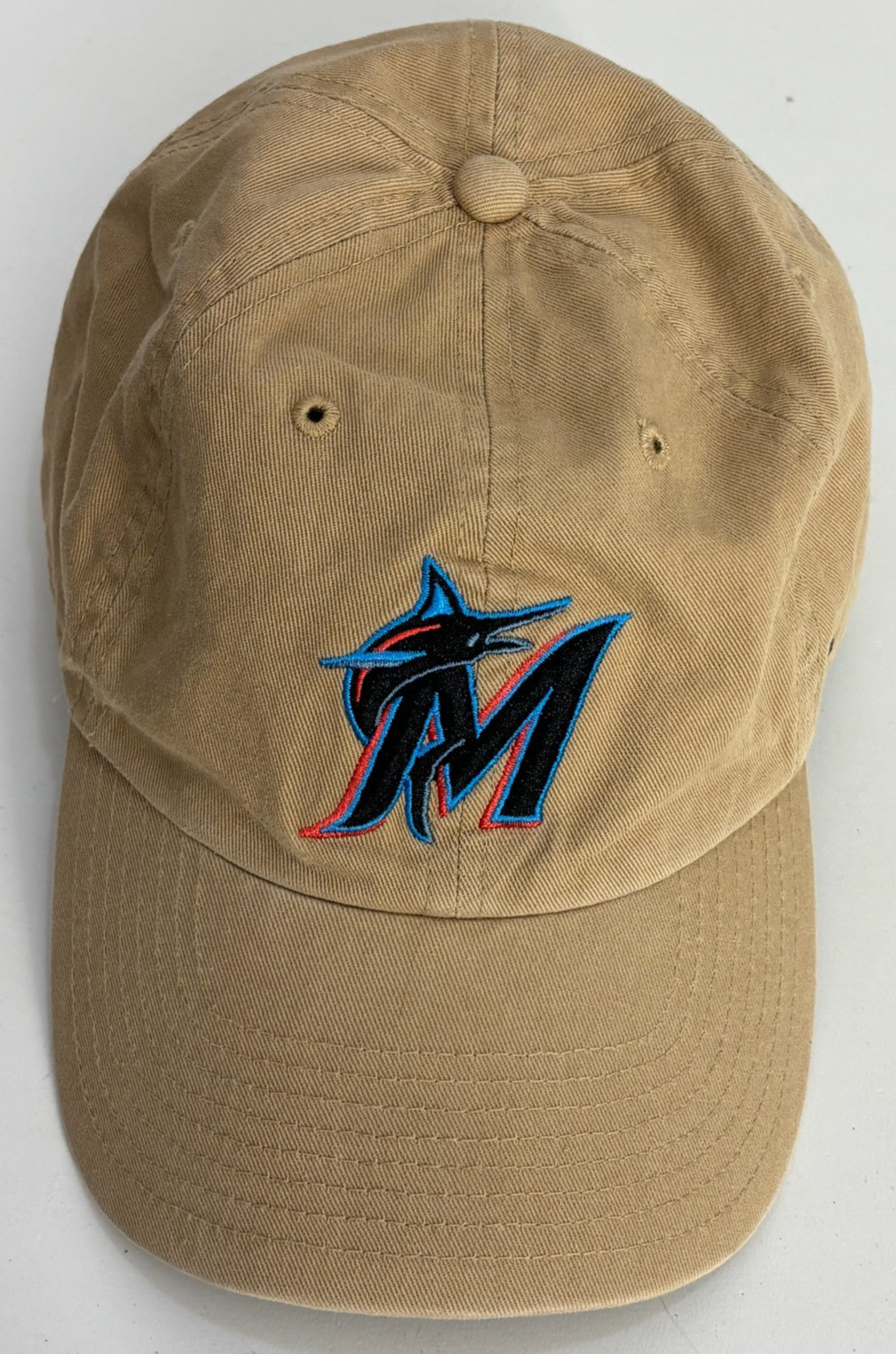Miami Marlins ’47 Baseball Hat Mens Beige Clean Up Embroidered Team Logo OSFA