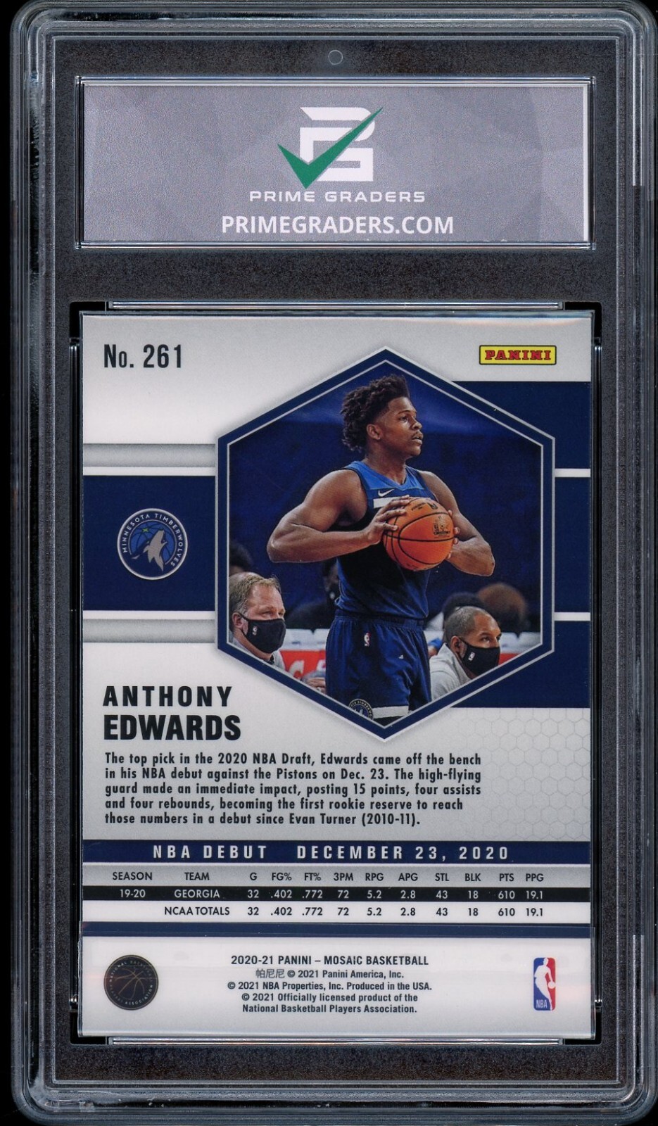 2020 Panini Mosaic #261 Anthony Edwards GRADED 10 GEM MINT Rookie Card RC Debut