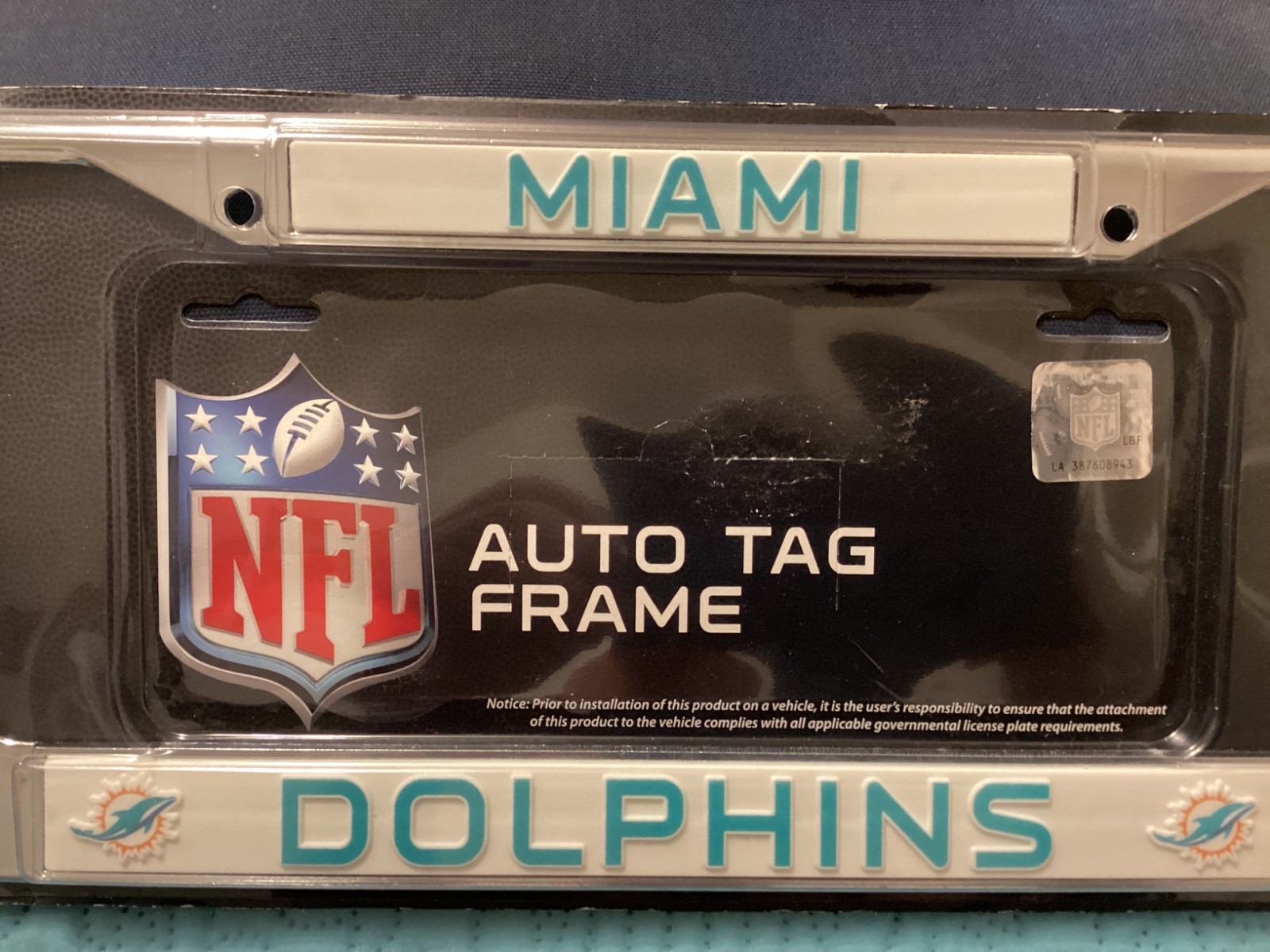 MIAMI DOLPHINS SEALED! CHROME 12 x 6” LICENSE PLATE FRAME/HOLDER/ FREE POSTAGE!!