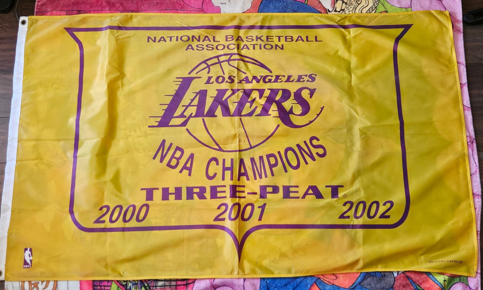 vintage Lakers 3 peat championship banner 2.92 x 4.92 ft