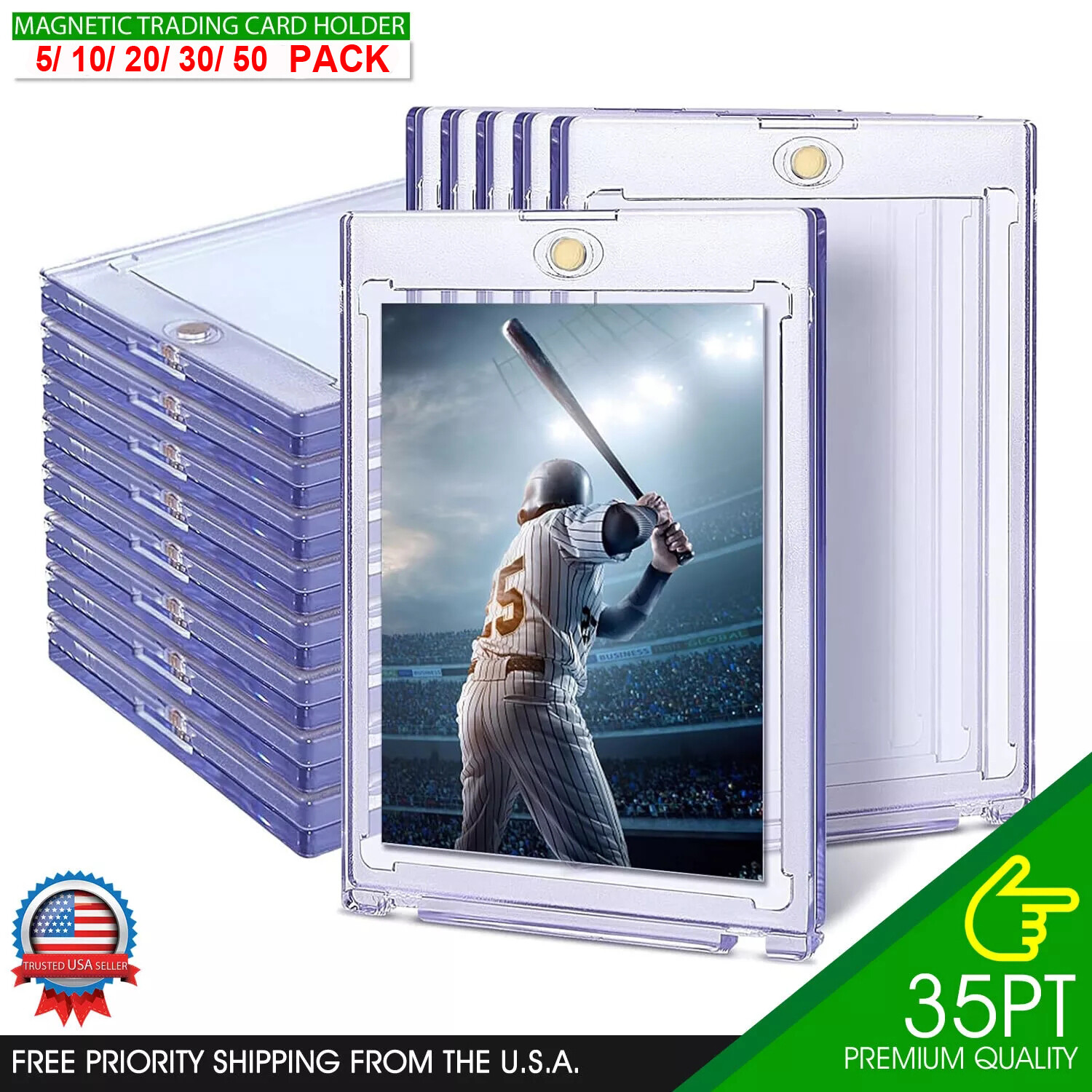 5/10/20/30/50Pcs Empty 35PT Magnetic Trading Card Holder One-Touc Hard Card Case