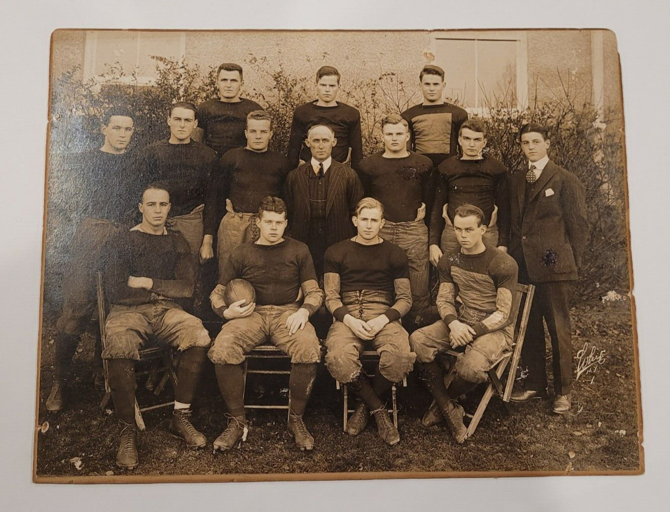 Early 1900’s FOOTBALL TEAM 10.5×13.5 In Original Mounted Photo-UNIFORM-NEW YORK