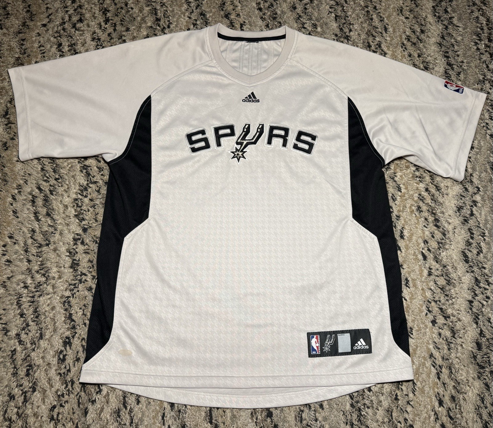 Adidas San Antonio Spurs Warm Up Shirt Jersey Mens Large Embroidered Gray Black