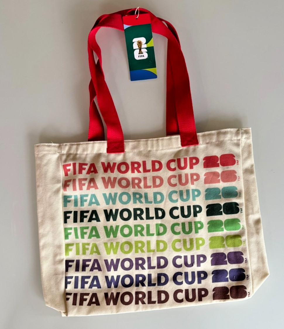 Official FIFA World Cup 2026 canvas Tote Bag Multicolor Logo Red Handles New