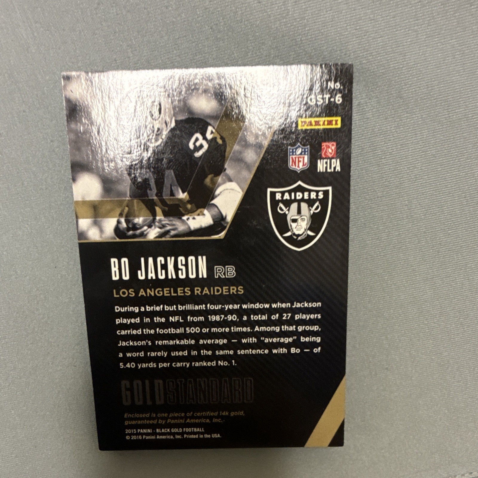 Panini 2015 Black Gold Gold Standard Bo Jackson Raiders GST-6 /5 14k gold piece