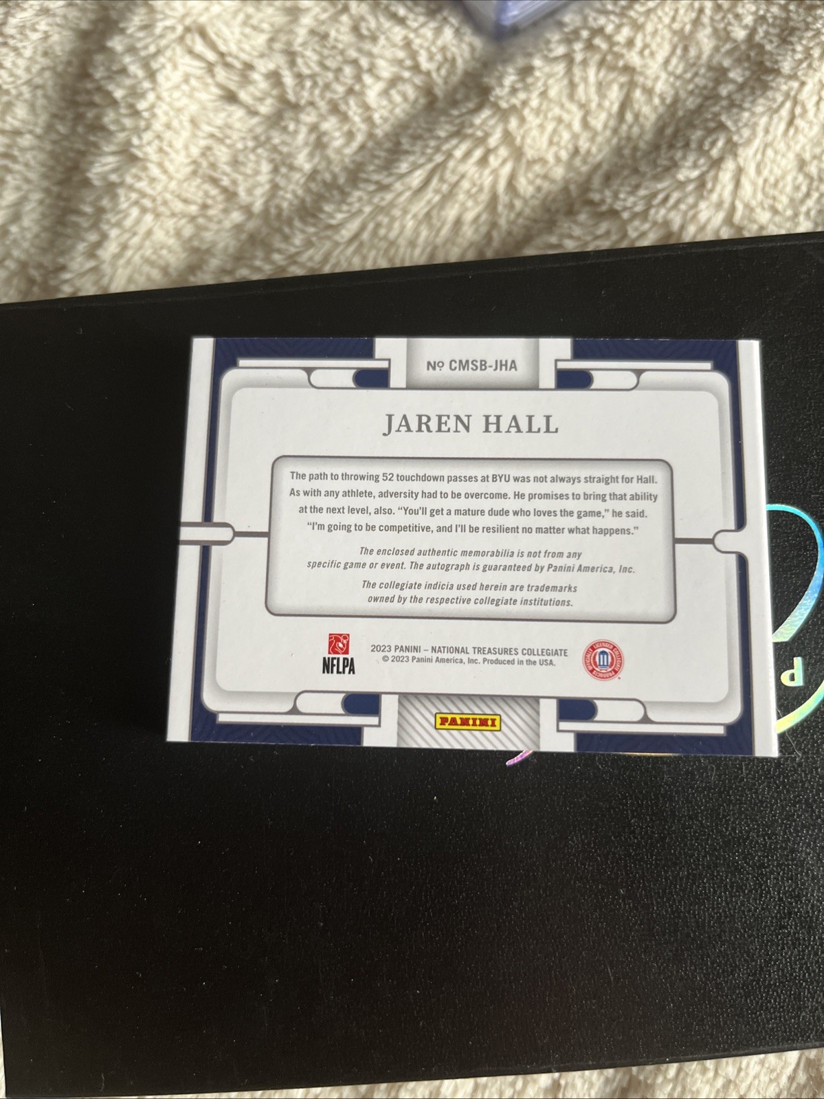 2023 National Treasures Collegiate – JAREN HALL – RPA Booklet Blue Foil #/75 BYU