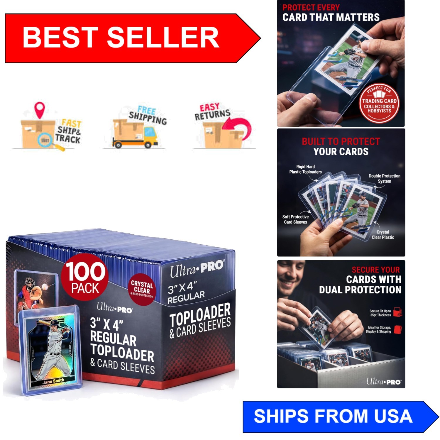 3″ x 4″ Toploaders & Clear Soft Sleeves Set – 100 Protection Packs for Cards