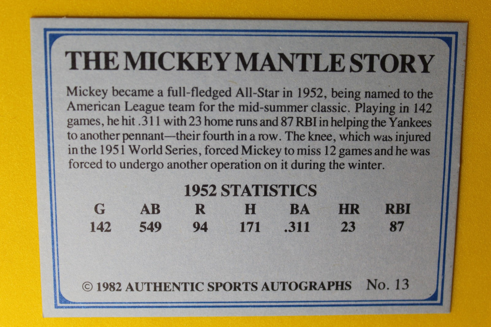 1982 ASA THE MICKEY MANTLE STORY #13