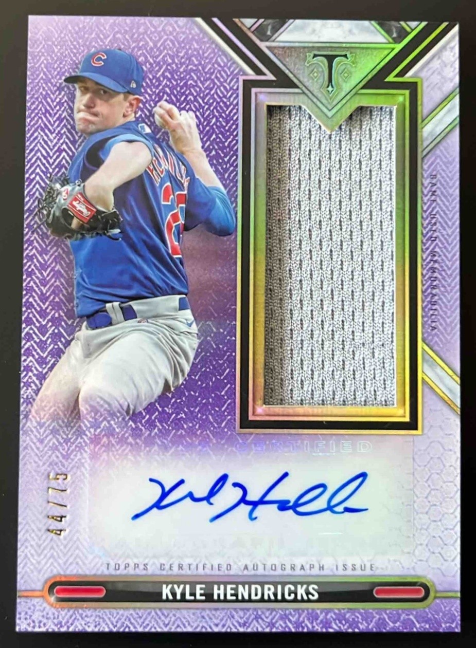 2021 Topps Triple Threads Kyle Hendricks Single Jumbo Relics Auto Amethyst /75