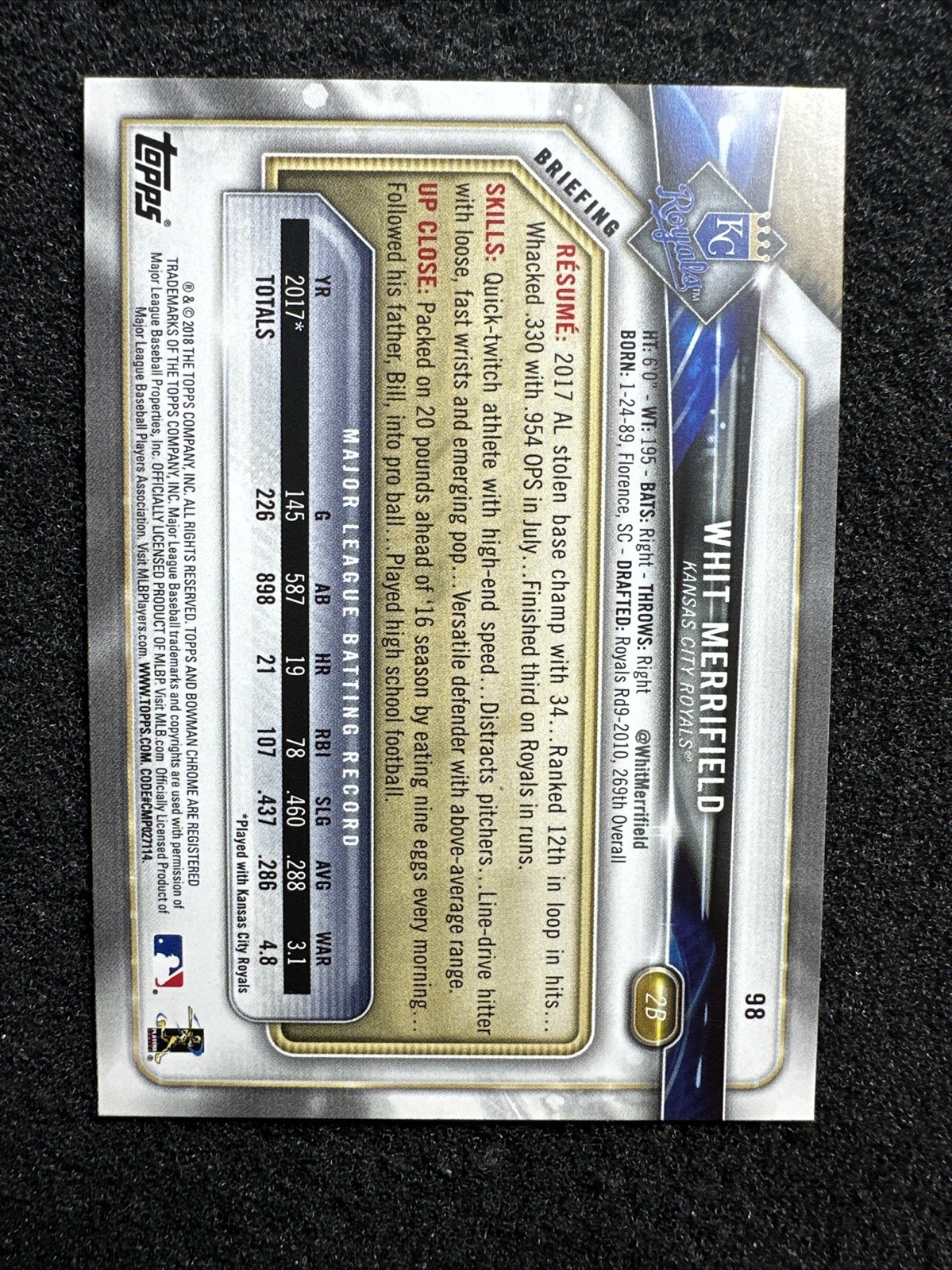 WHIT MERRIFIELD #98 2018 Bowman Baseball QTY Kansas City Royals