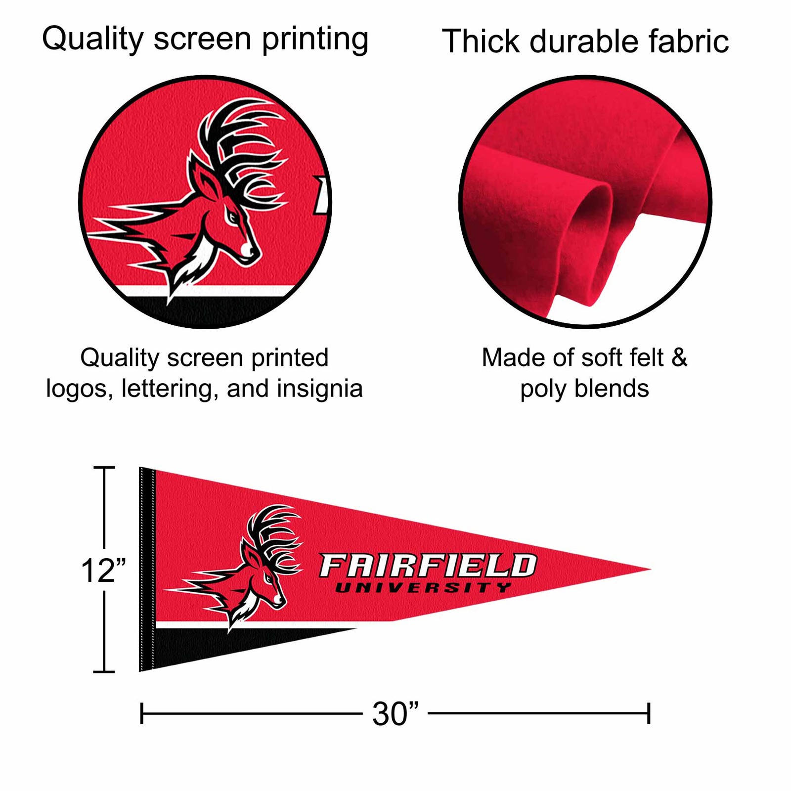 Fairfield Stags 12 in X 30 in Wordmark College Pennant