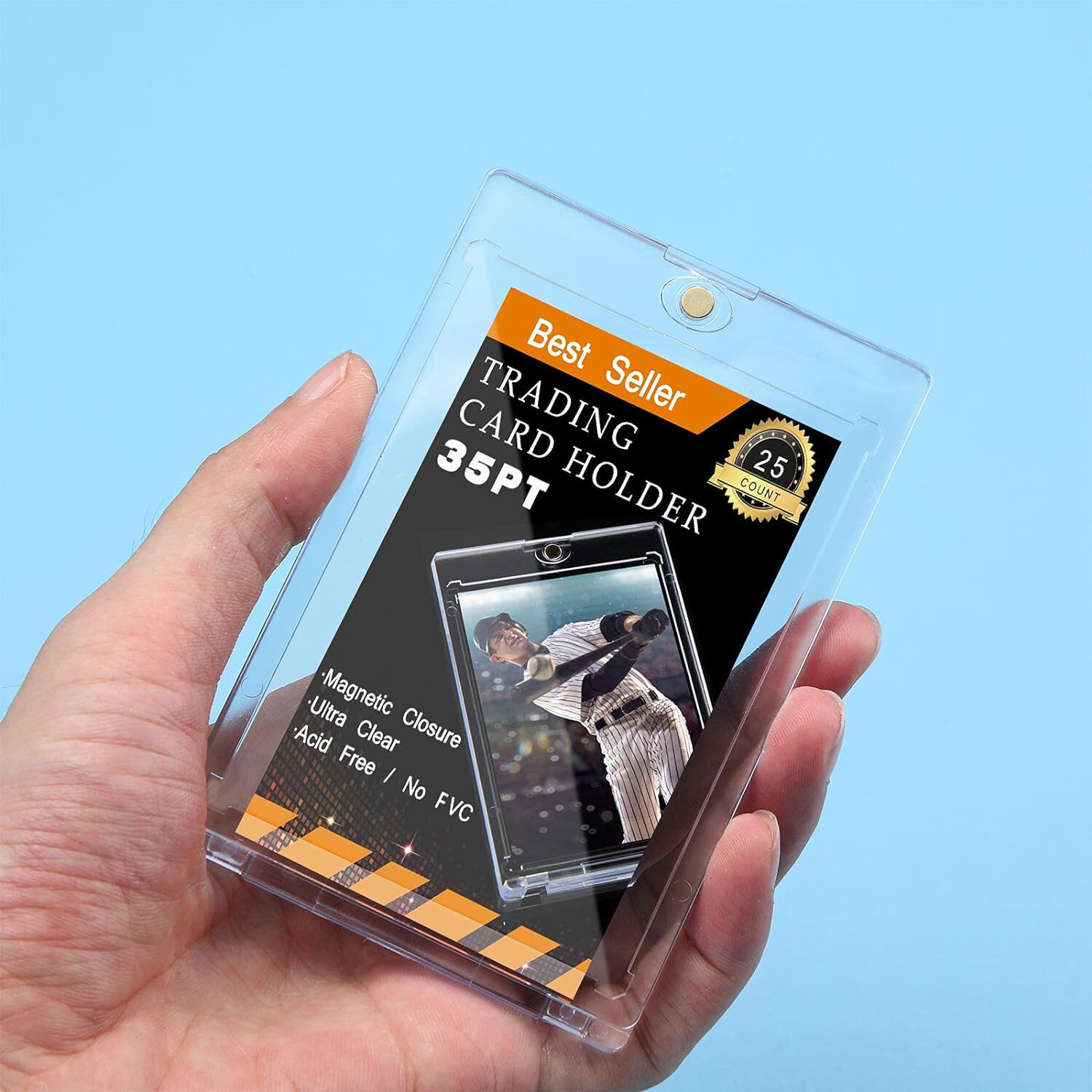 25Pcs Magnetic Card Holder 35PT Trading Cards Protectors Clear Acrylic Protector