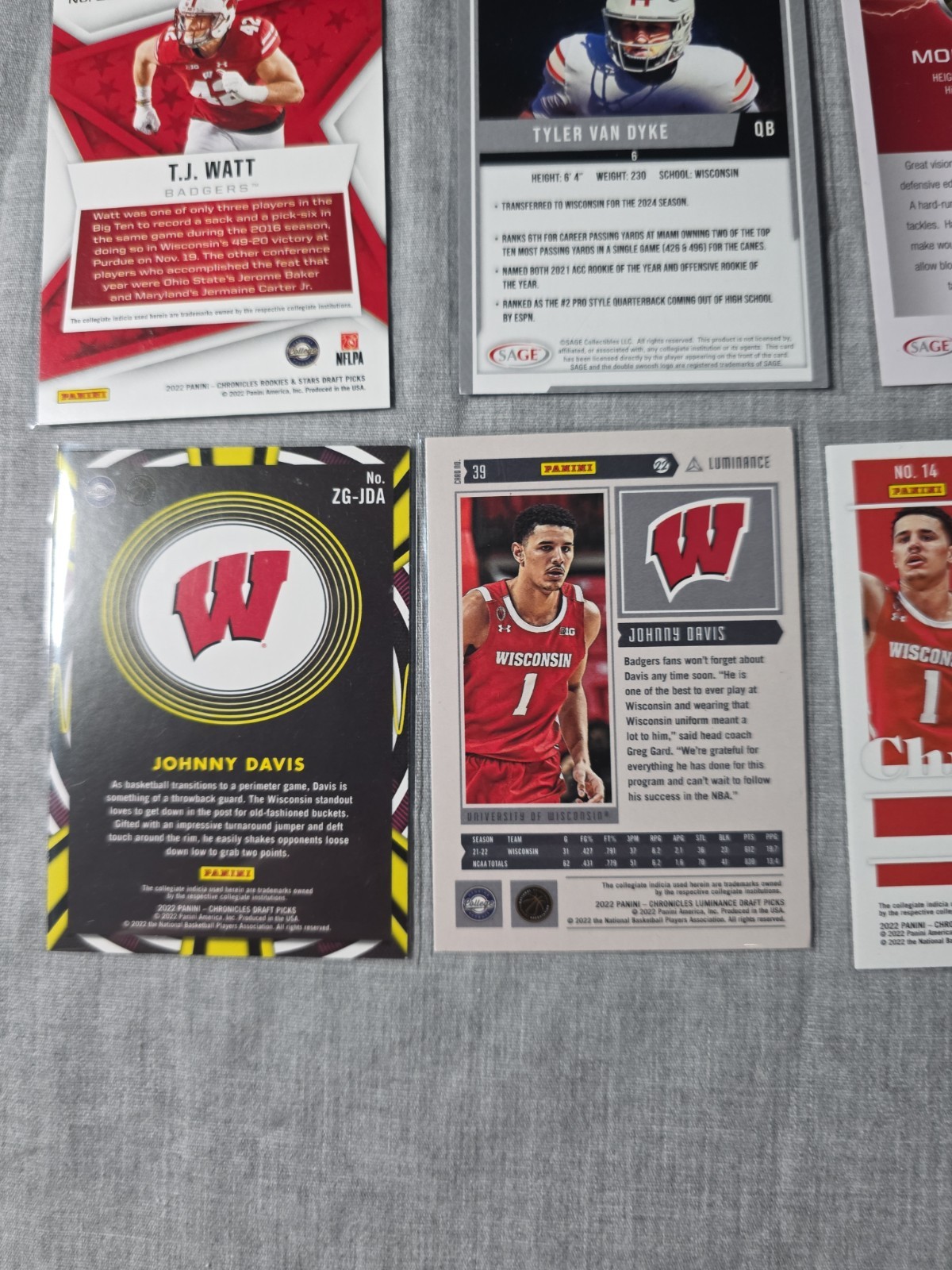 University Of Wisconsin Basketball & Football Trading Card Lot Of 12