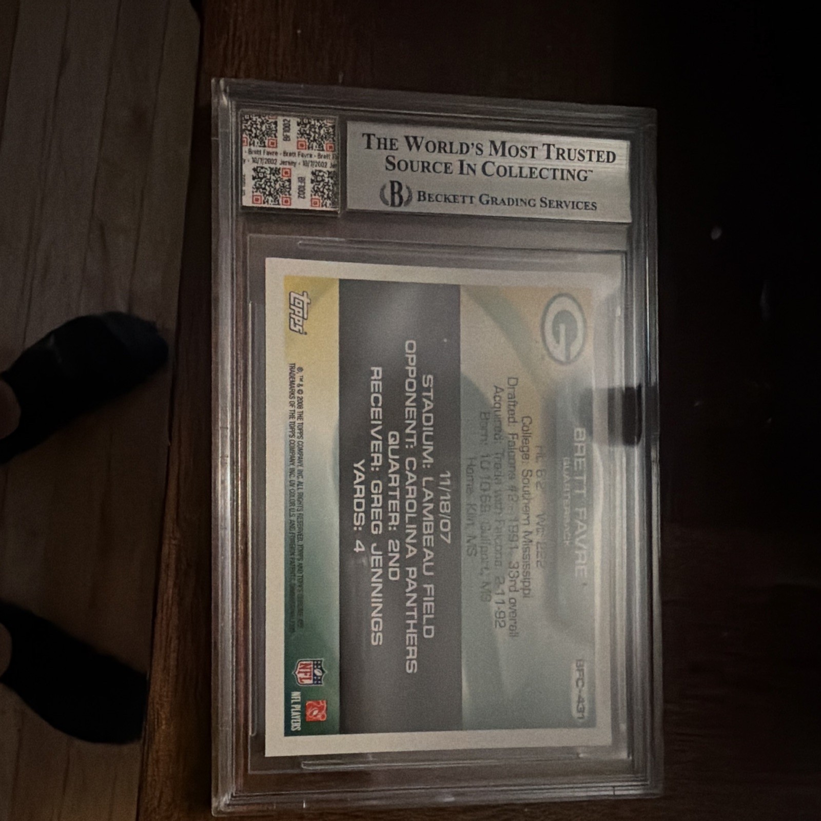 Topps 2008 Chrome Brett Favre Flight to 420 BF431 Jersey Fusion Mem BGS