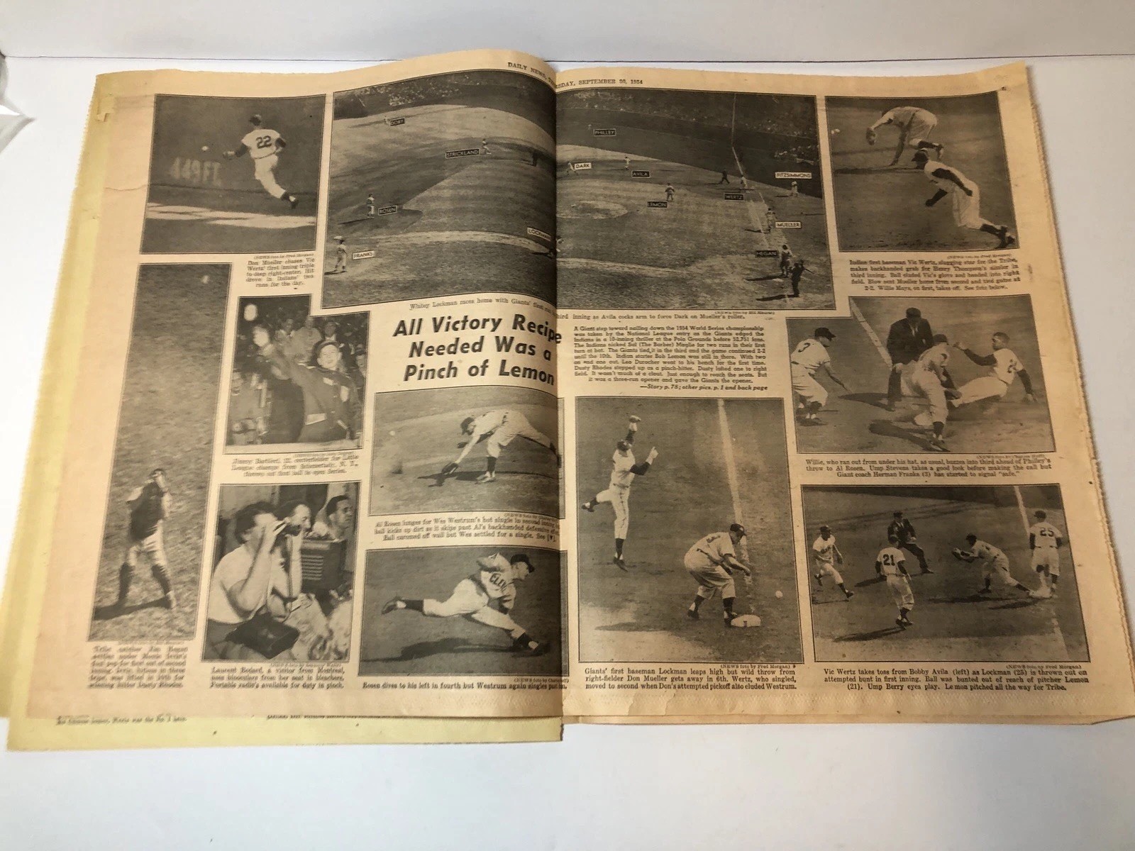 “THE CATCH” Willie Mays Newspaper Daily News NY 1954 MLB World Series Game 1 Sep