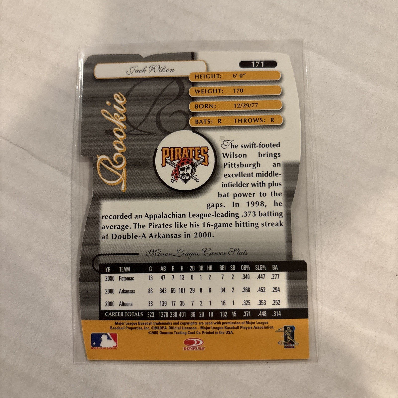 JACK WILSON 2001 DONRUSS ELITE STATUS GOLD DIE CUT #171 ROOKIE PIRATES