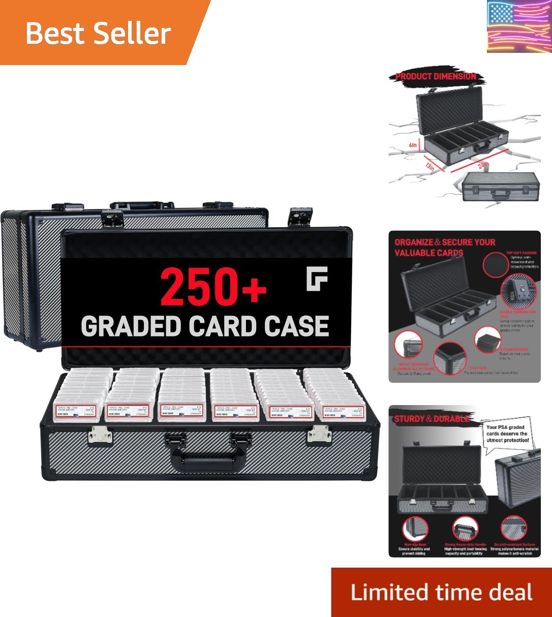 6 Row 250+ TSA Combination Lock Sports Card Cases Graded Card Case Psa Graded…