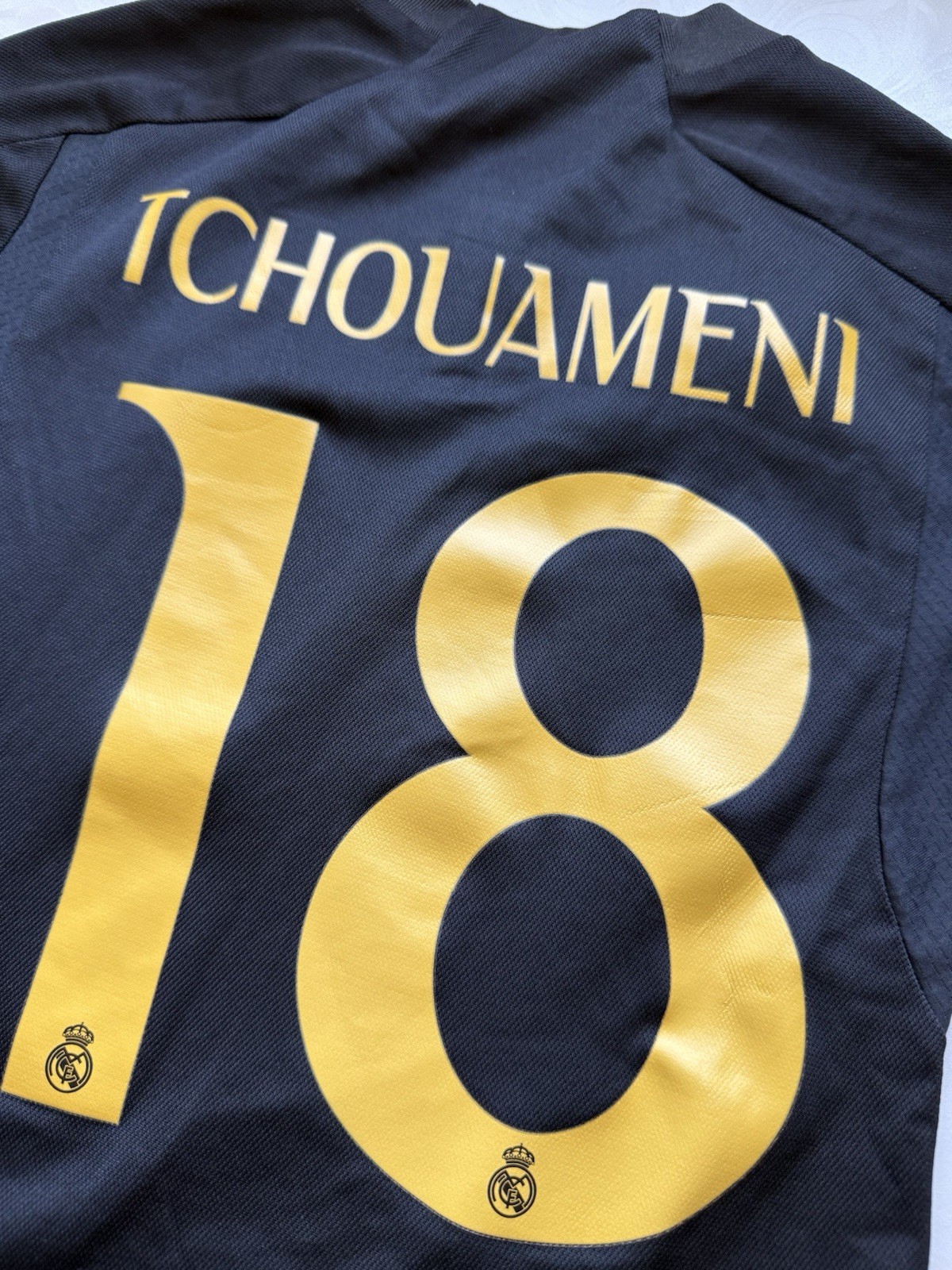 Real Madrid Tchouameni RMCF Adidas Black Emirates Fly Better Jersey Youth 9-10Y