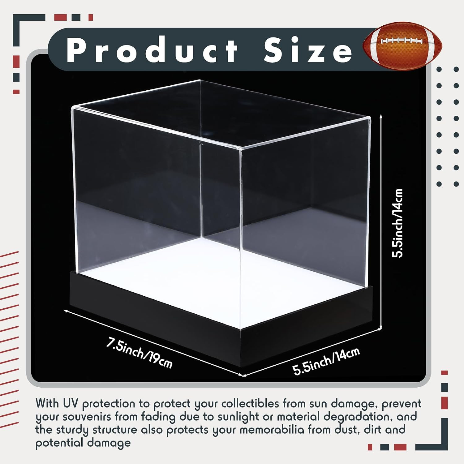 Acrylic Mini Helmet Display Case with LED Light 7.5 Inch Clear Adjustable Bright
