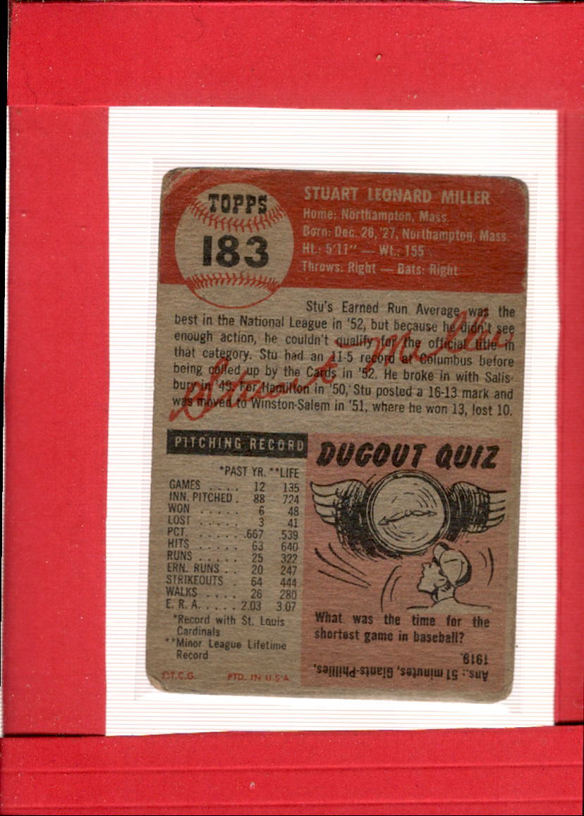 1953 Topps #183 Stu Miller G Good RC Rookie Cardinals ID:57904