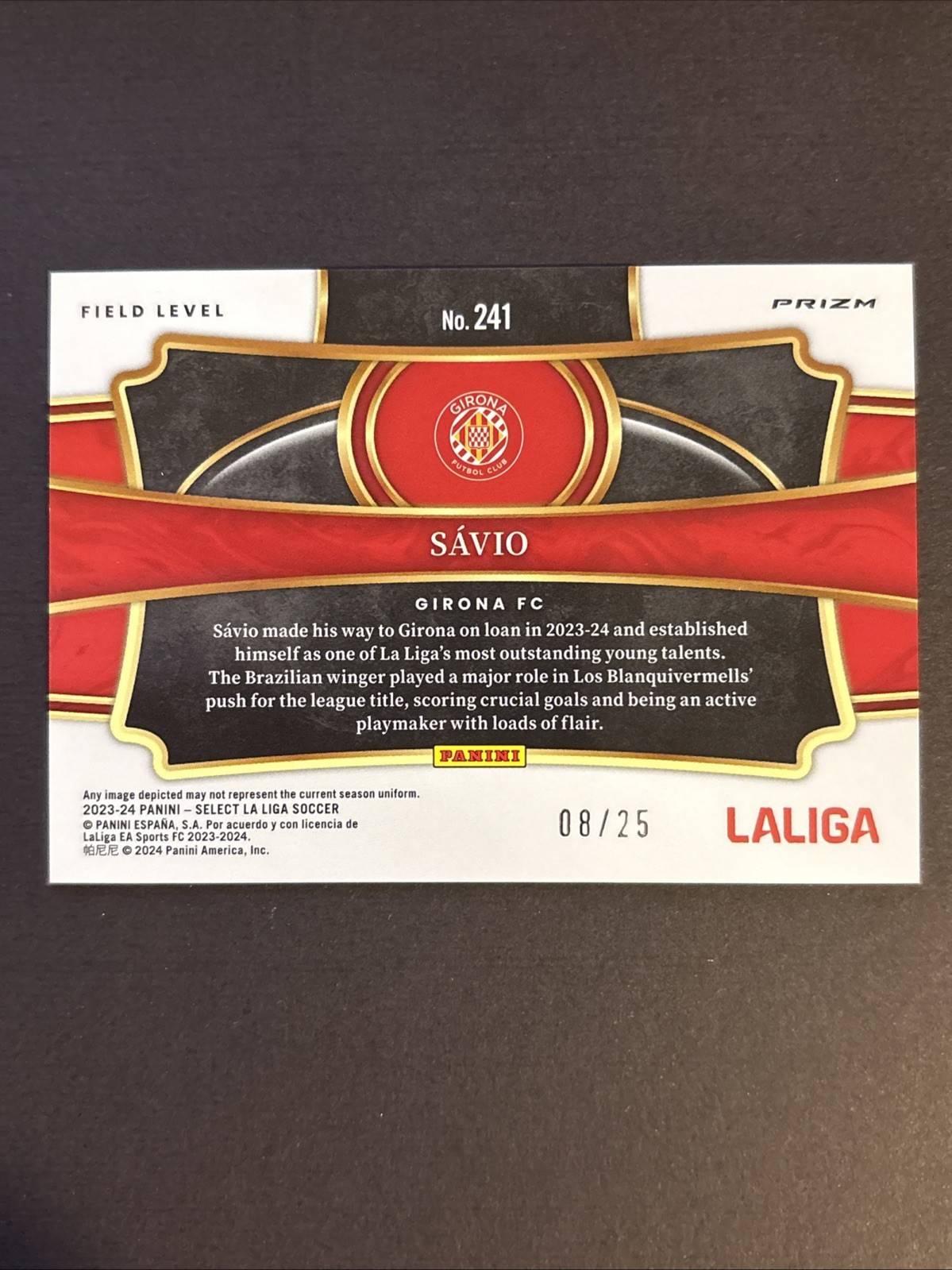2023-24 Panini Select La Liga – Field Level Savio #241 Zebra Prizm /25 SSP