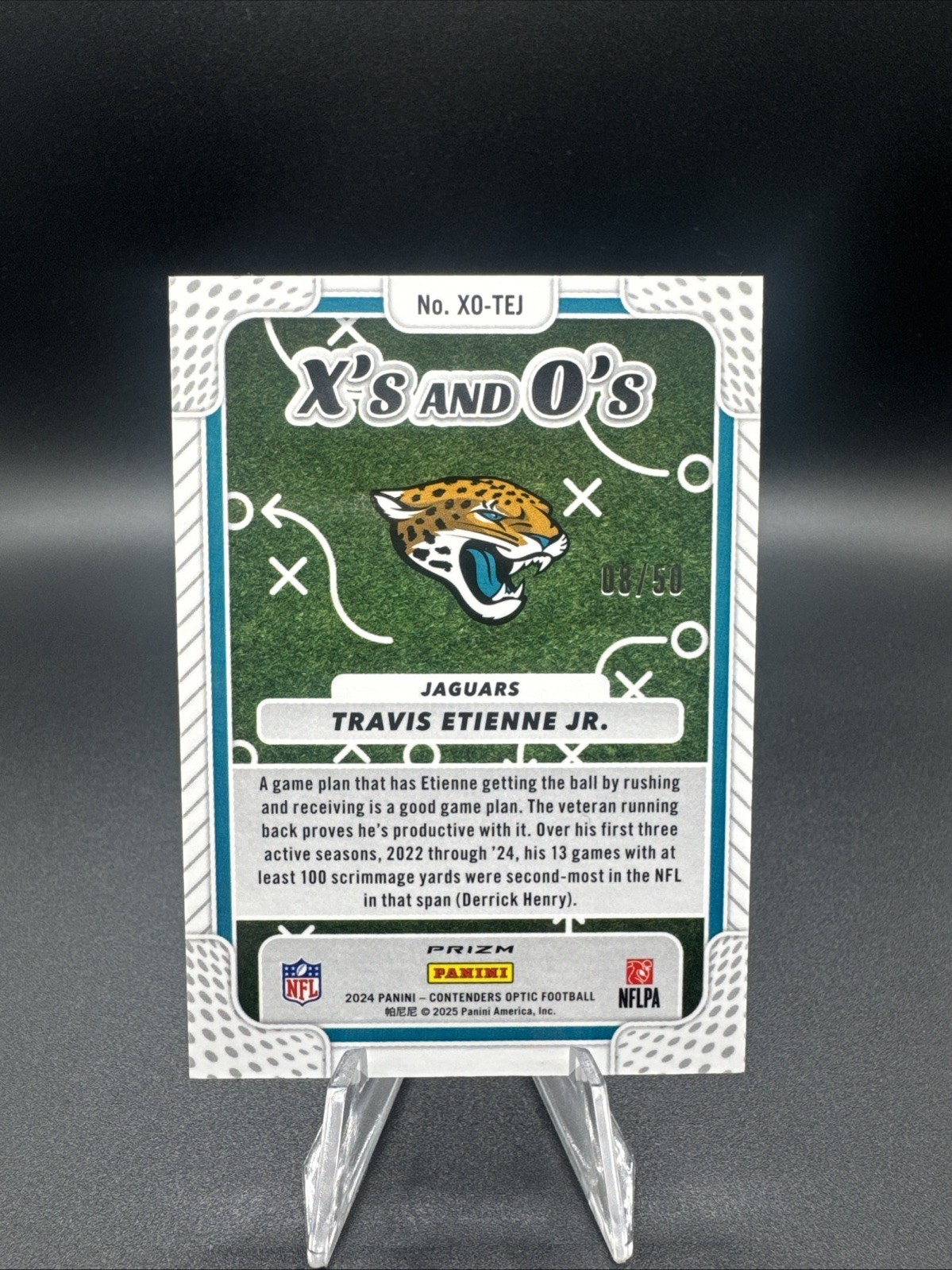 2024 Panini Contenders Optic – XS and Os Travis Etienne #XO-TEJ Orange Prizm /50