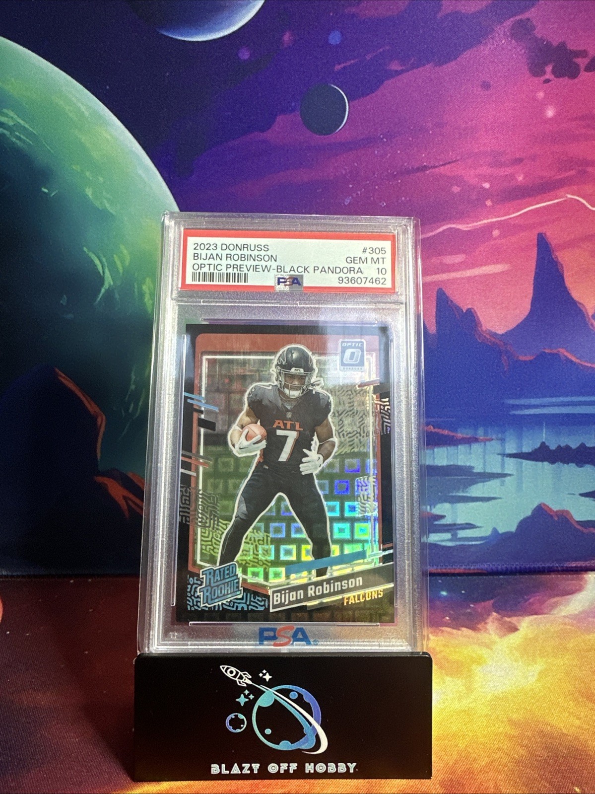 2023 PANINI DONRUSS OPTIC PREV-BLACK PANDORA #305 BIJAN ROBINSON RC /25 PSA10