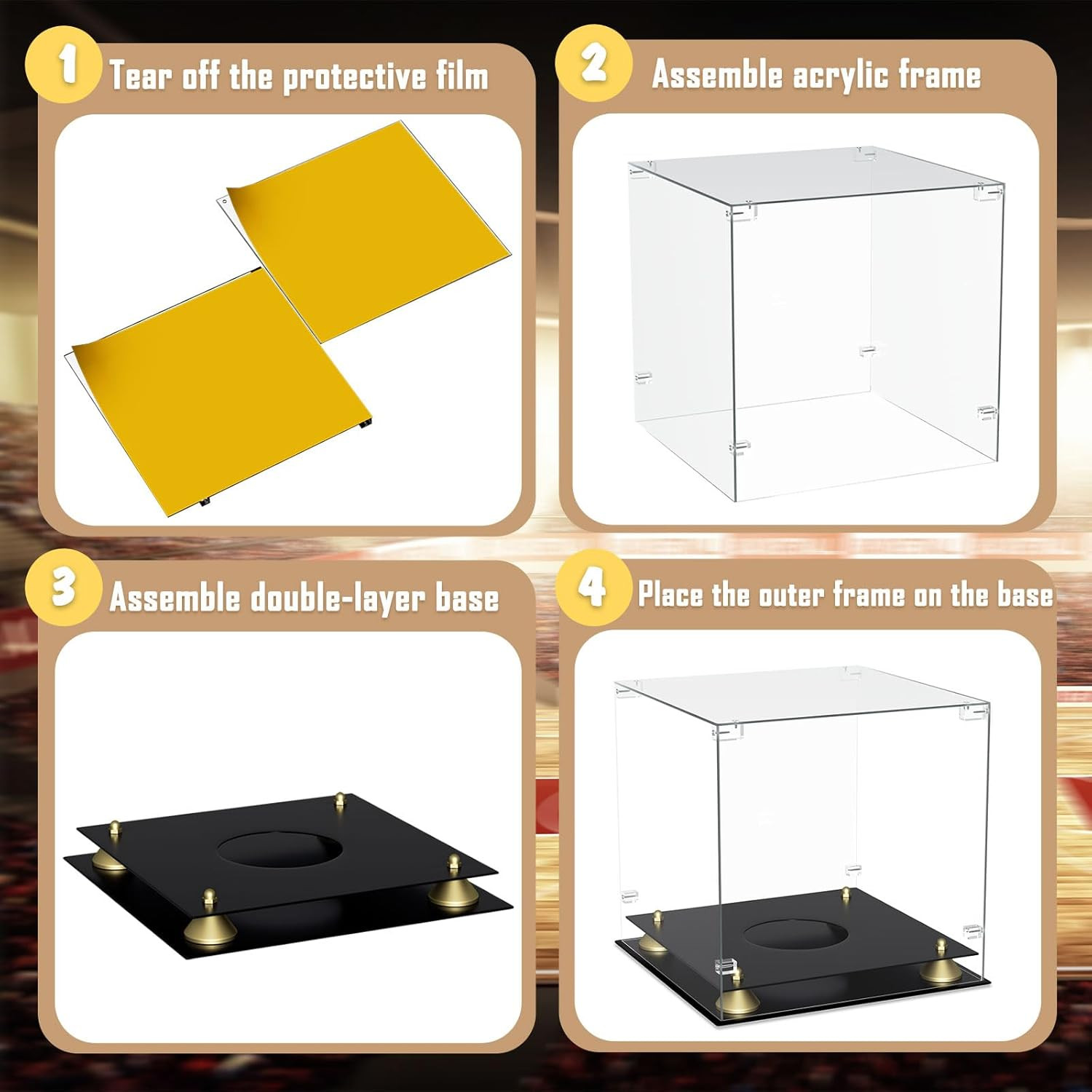 KKU Acrylic Full Size Basketball Display Case Clear Double Tier Black Stand Gift