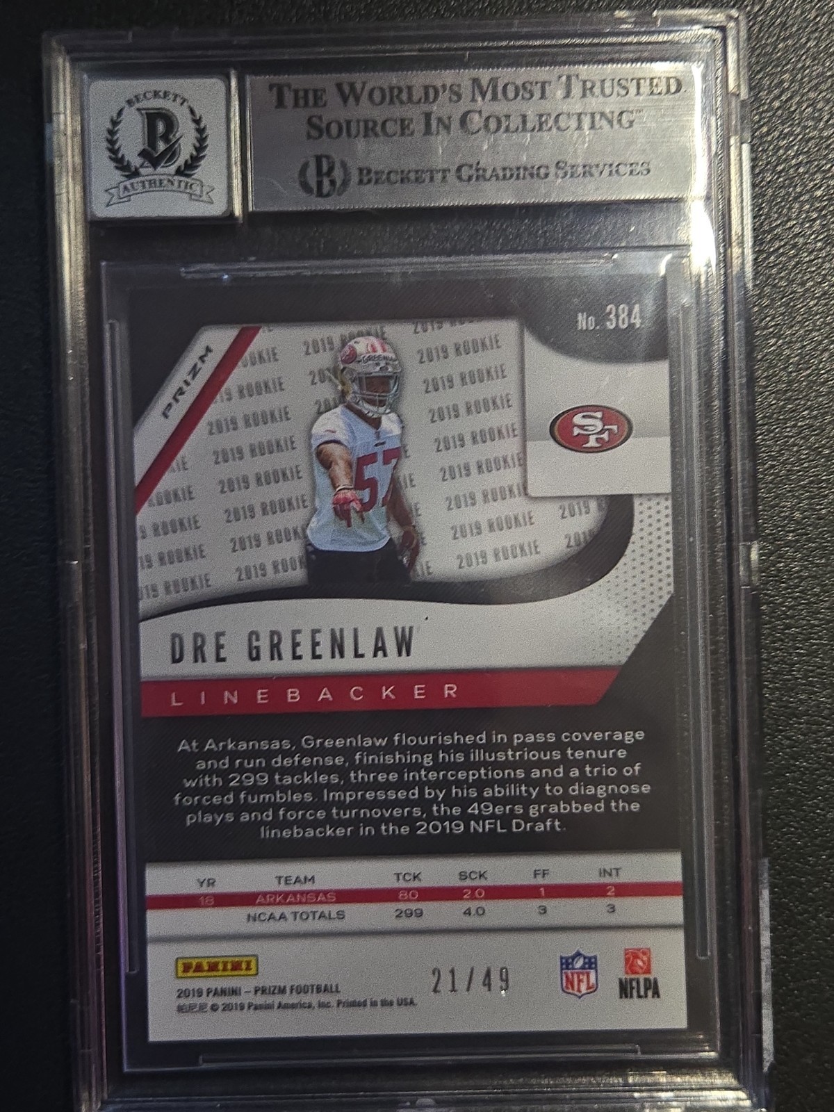 2019 Panini Prizm Purple Power Dre Greenlaw #d 21/49 On Card Auto RC BGS 10 auto