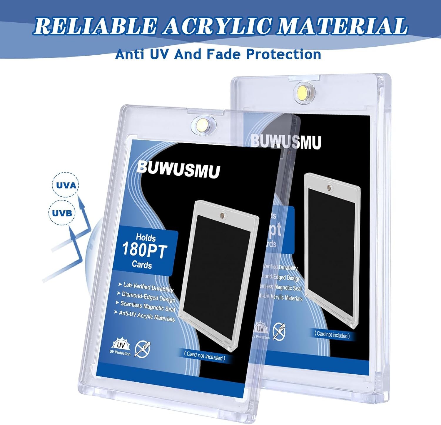50 Pcs 180 Pt Acrylic Magnetic Card Holders, One Touch Clear Card Protectors, Ha