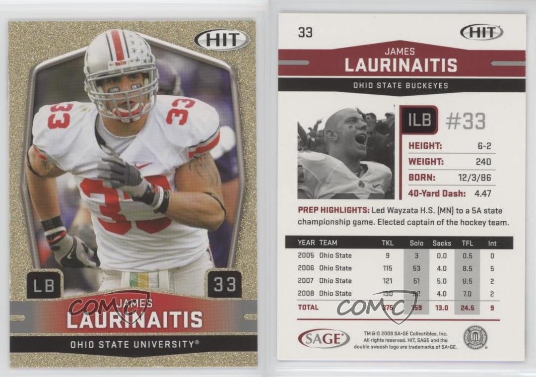 2009 SAGE Hit Gold James Laurinaitis #33 Rookie RC 0s5