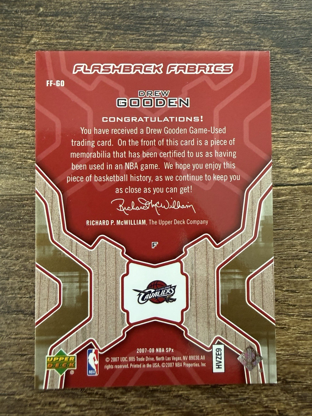 2007-08 SPx DREW GOODEN Flashback Fabrics Gold Game Used Patch /25 Cavaliers