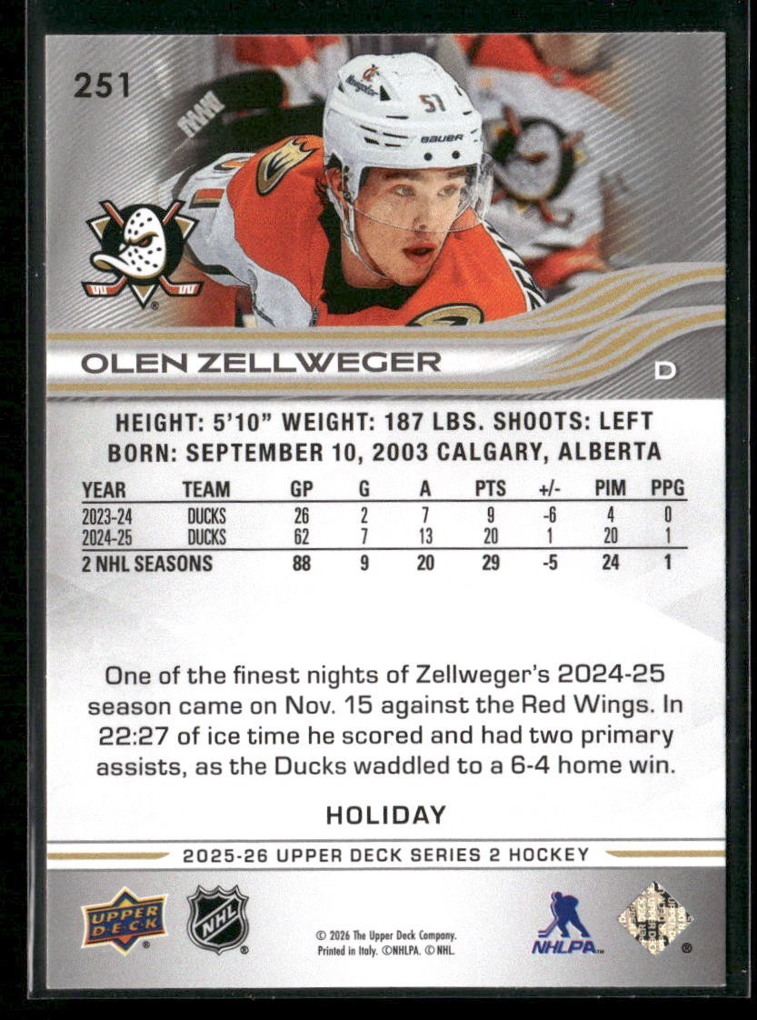 2025-26 Upper Deck Series 2 – Holiday Easter #251 Olen Zellweger Green