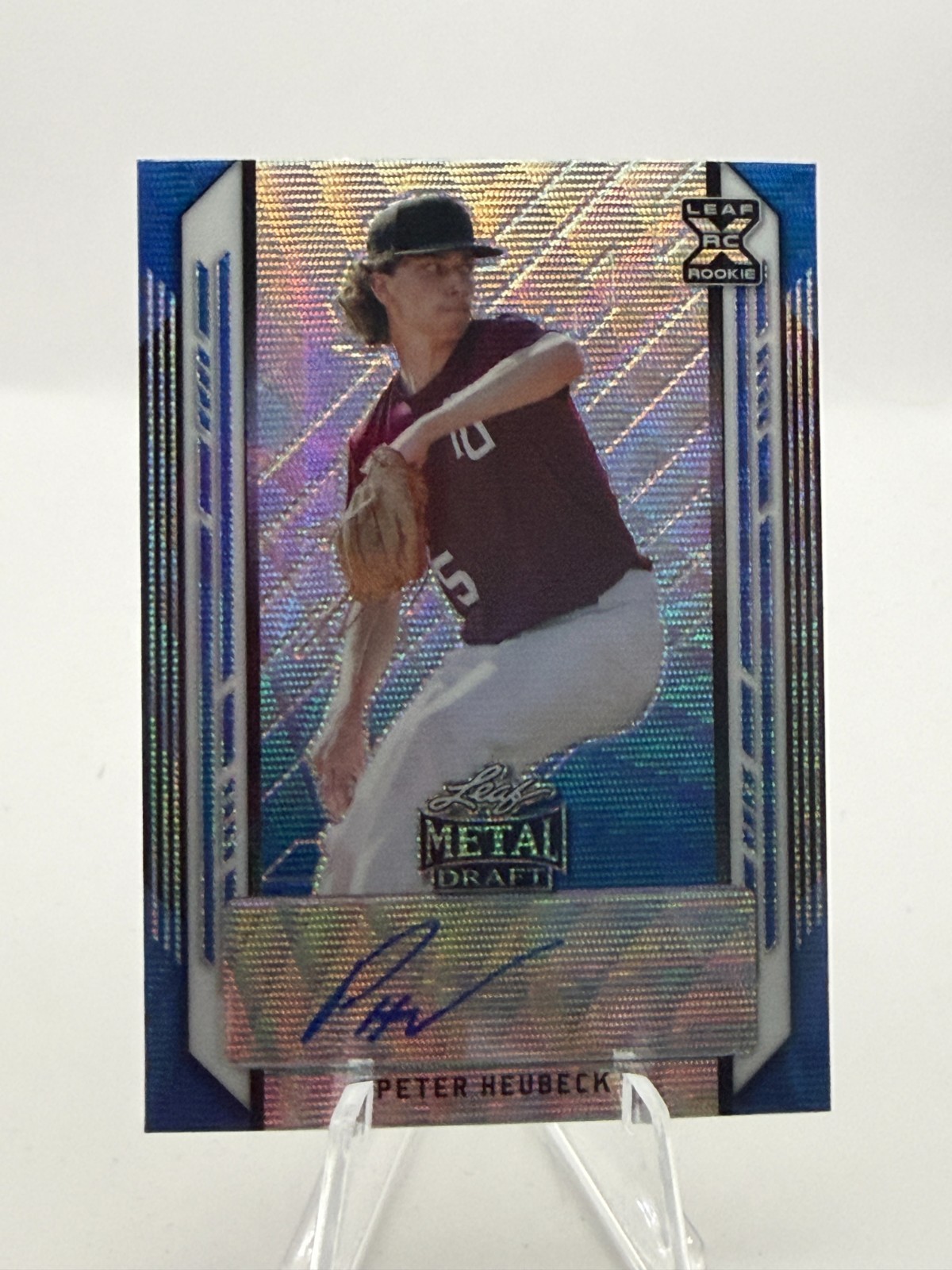 PETER HEUBECK 2021 LEAF METAL DRAFT BLUE WAVE AUTO 12/20 #BA-PH1 JC